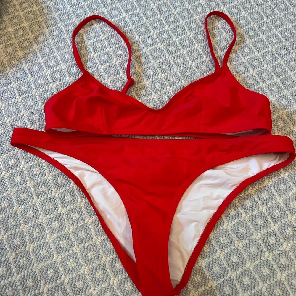 Solid and Striped Red Bikini (only selling as set)